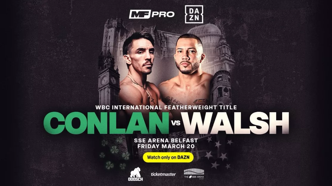 Promotional image for Conlan v Walsh Championship Boxing event at The SSE Arena, Belfast.