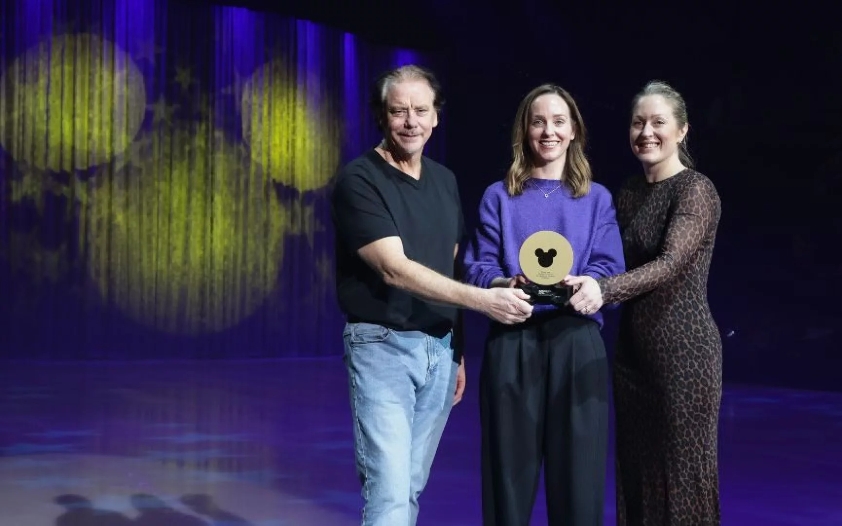 Justin Green Claire Cosgrave and Anna Gallant at The SSE Arena Belfast as Disney on Ice becomes first inductee of the Odyssey 25 Club