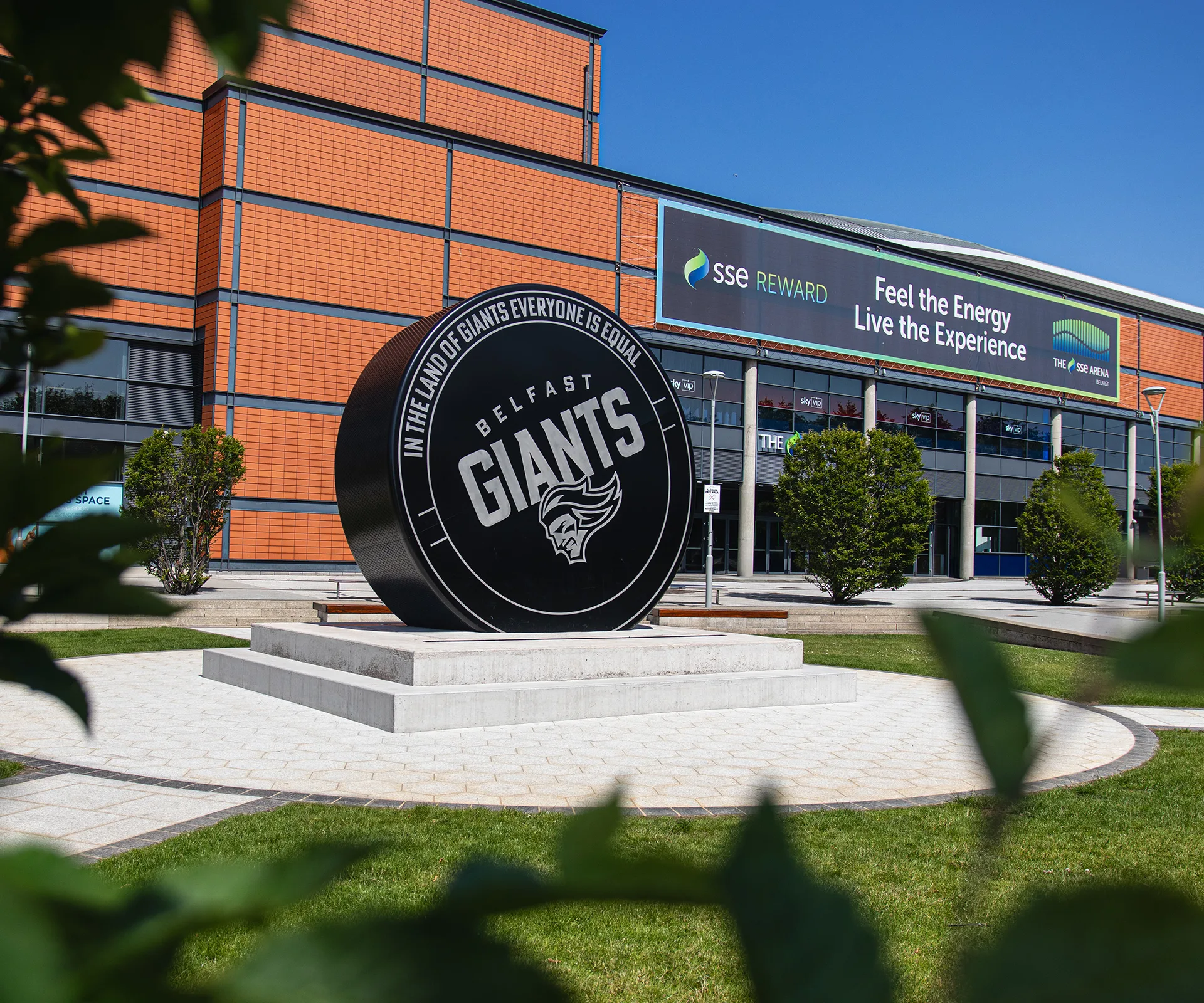 Giant puck at SSE arena entrance