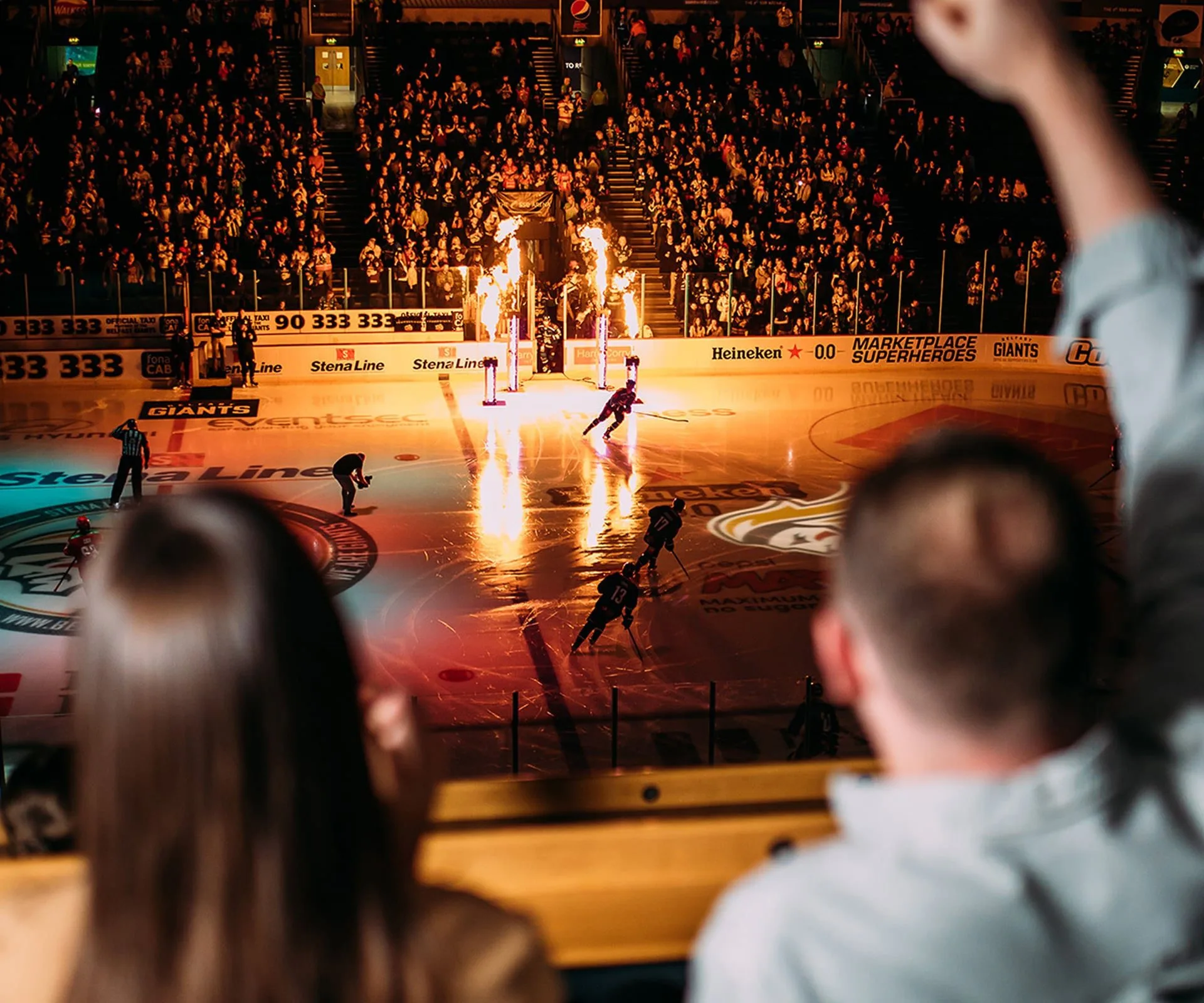 Giants entering on the ice flames